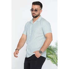 Mishar İtalia Slim Fit Çizgili Keten Erkek Gömlek