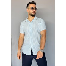 Mishar İtalia Slim Fit Çizgili Keten Erkek Gömlek