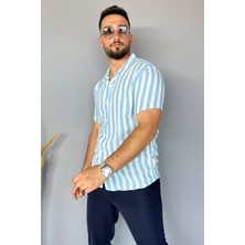 Mishar İtalia Slim Fit Çizgili Keten Erkek Gömlek