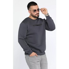 Mishar İtalia Bisiklet Yaka Kabartma Baskılı Üç Iplik Şardonlu Erkek Sweatshirt