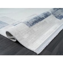 Aatoliarugs Dream Krem Halı Mavi Çerçeveli Kenarlı Modern Desen Akrilik İplik Salon ve Oturma Odası Halısı