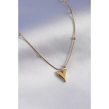 Skygo 316L Çelik Gold Renk Kalp Figür Minimal Top Detay Kadın Kolye - TJ-BKO7296