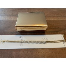Gold Zincir Detaylı Beyaz Zirkon Taşlı Su Yolu Bileklik Çift Zincirli