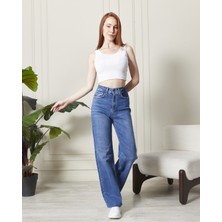 Modaca Kadın Yüksek Bel Boyfriend Mavi Jeans