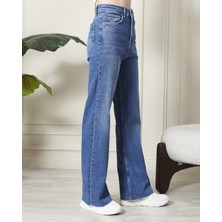 Modaca Kadın Yüksek Bel Boyfriend Mavi Jeans