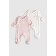 Kendinden Eldivenli Patikli 2'li Organik Pamuk Pembe - Ekru Tulum Seti