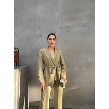 Msm Fashion Kadın Ikili Kuşaklı Blazer Ceket Pantolon Takım