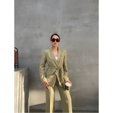 Msm Fashion Kadın Ikili Kuşaklı Blazer Ceket Pantolon Takım