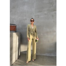 Msm Fashion Kadın Ikili Kuşaklı Blazer Ceket Pantolon Takım