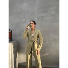 Msm Fashion Kadın Ikili Kuşaklı Blazer Ceket Pantolon Takım