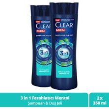 Clear Men 3 in 1 Şampuan & Duş Jeli Ferahlatıcı Mentol Etkisi Saç Yüz Vücut İçin 350 ml x2