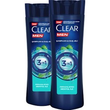 Clear Men 3 in 1 Şampuan & Duş Jeli Ferahlatıcı Mentol Etkisi Saç Yüz Vücut İçin 350 ml x2