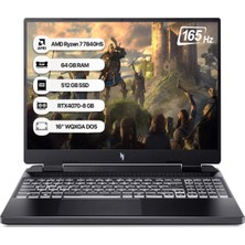 Acer NITRO16 R7 7840HS 64 GB 512 GB SSD Rtx 4070-8 GB Freedos 16" Wqxga 165 Hz Taşınabilir Bilgisayar NH.QLJEY.003-64