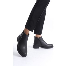 Margaret Fermuarlı Ortopedik Taban Suya ve Soğuğa Dayanıklı Topuklu Cilt Kadın Bot St Siyah