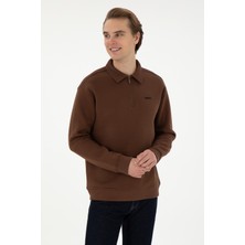 U.S. Polo Assn. Erkek Comfort Fit Yarım Fermuarlı Kahverengi Basic Sweatshirt 50298265-VR029