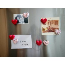 8'li El Yapımı Kalp Buzdolabı Magneti , Fridge Magnet , Hediye Magnet Puantiyeli- 8'li Set