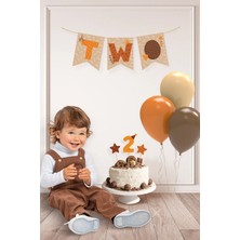 Hey Parti Minimal Boho Temalı 2 Yaş Doğum Günü Parti Seti (Banner, 7'li Balon, Pasta Süsü)