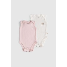 2'li Organik Pamuk Ayarlanabilir Pembe - Ekru Çıtçıtlı Atlet