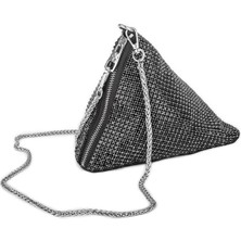 Mio Mia Kadın Çapraz Çanta Siyah White Diamond Siyah Taşlı Şık Askılı Üçgen Çanta