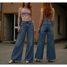Kadın %100 Pamuk Wide Leg Baggy Jeans