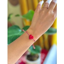 Atelier Çağla Kırmızı Murano  Cam Kalp Kırmızı Beyaz Marteniçka Yılbaşı Yeniyıl Bilekliği