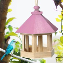 Huoxun Shop A Pembe Tarzı Ahşap Kuş Yemlik Asma Tipi Açık Hava Evcil Kuş Tohum Yemleri Ağaç Bahçe Atıştırmalık Kova Tutucu Kuş Yuvası ve Istasyonu (Yurt Dışından)