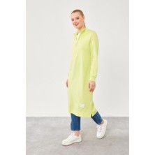 Lêvi D'or Açık Yeşil Dik Yaka Fermuar Kapamalı Uzun Tunik