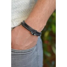 Sacce Scarves & Accessories Erkek Çapa Detaylı Deri Bileklik Siyah