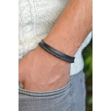 Sacce Scarves & Accessories Erkek Deri Bileklik Siyah