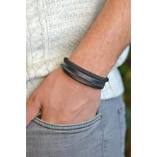 Sacce Scarves & Accessories Erkek Deri Bileklik Siyah