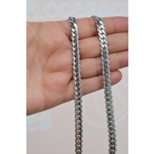 Gümüş Renkli Kalın Çelik Zincir Kolye 45 cm