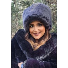 Nacar Çarşı Kadın Füme Peluş Kürk Yuvarlak Kalpak Şapka Bere