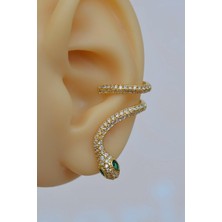Sacce Scarves & Accessories Yeşil Gözlü Yılan Earcuff Sıkıştımalı Kıkırdak Küpesi Gold