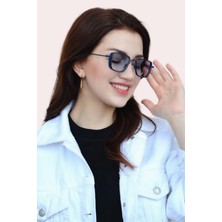 Güneş Gözlüğü Oval Kare Tasarımlı Metal Mavi Çerçeve Mavi Cam