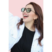 Sacce Scarves & Accessories Güneş Gözlüğü Oval Kare Tasarımlı Metal Siyah Leopar Çerçeve Açık Yeşil Cam