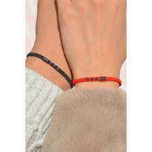 Sacce Scarves & Accessories Harf Yazılı Çift Sevgili Mors Bileklik Kırmızı Siyah
