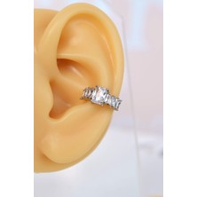 Sacce Scarves & Accessories Gümüş Renkli Baget Taşlı Earcuff Sıkıştırmalı Kıkırdak Küpesi