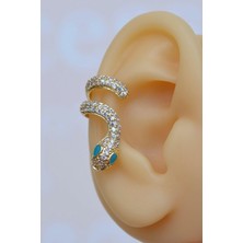 Sacce Scarves & Accessories Sevimli Mavi Gözlü Yılan Earcuff Sıkıştırmalı Kıkırdak Küpesi Gold