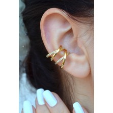 Sacce Scarves & Accessories Gold Renkli Çapraz Atmalı x Çok Sıralı Earcuff Kıkırdak Küpesi