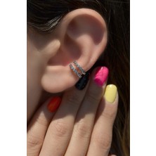 Sacce Scarves & Accessories İki Sıralı Taşlı Sıkıştırmalı Kıkırdak Küpe Earcuff Gümüş Renkli