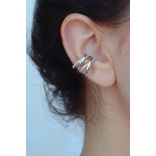 Sacce Scarves & Accessories Gümüş Renkli Çapraz Atmalı x Çok Sıralı Earcuff Kıkırdak Küpesi