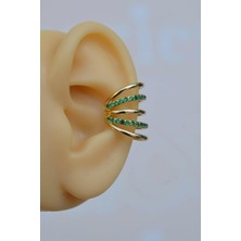 Sacce Scarves & Accessories Zümrüt Yeşili Taşlı Çoklu Earcuff Sıkıştırmalı Kıkırdak Küpesi Gold