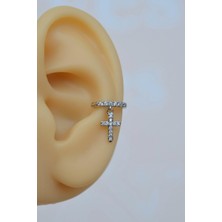 Sacce Scarves & Accessories Zirkon Taşlı Cross Sallantılı Earcuff Sıkıştırmalı Kıkırdak Küpesi