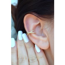 Sacce Scarves & Accessories Delik Gerektirmeyen Kıkırdak Küpesi Çapraz Model Earcuff Gold Renk