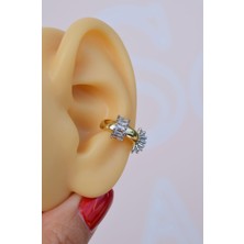 Sacce Scarves & Accessories Baget Taşlı Gold Earcuff Sıkıştırmalı Kıkırdak Küpesi