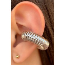 Sacce Scarves & Accessories Büyük Bombeli Earcuff Geniş Halka Kıkırdak Küpesi Gümüş Renk