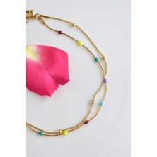 Sacce Scarves & Accessories Multicolor Çok Renkli Iki Sıralı Topçuklu Çelik Halhal Gold Renk