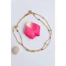Sacce Scarves & Accessories Multicolor Çok Renkli Iki Sıralı Topçuklu Çelik Halhal Gold Renk
