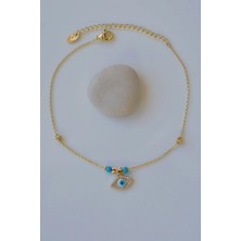 Sacce Scarves & Accessories Sacce Scarves&Accessories Zirkon Mavi Nazar Göz Sallantılı Halhal Gold Renkli