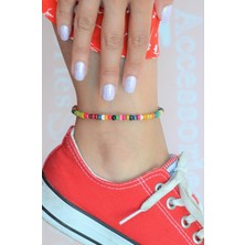 Sacce Scarves & Accessories Renkli Mini Ahşap Boncuklu Halhal Doğal Taşlı Kadın Aksesuarı